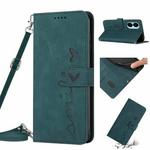 For Tecno Camon 19 Skin Feel Heart Pattern Leather Phone Case with Lanyard(Green)