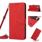 For Tecno Camon 19 Neo Skin Feel Heart Pattern Leather Phone Case with Lanyard(Red)