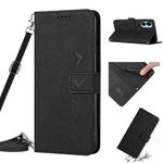 For Tecno Spark 9 Pro Skin Feel Heart Pattern Leather Phone Case with Lanyard(Black)
