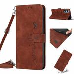 For Tecno Spark 9T Skin Feel Heart Pattern Leather Phone Case with Lanyard(Brown)