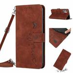 For Tecno Pova 3 Skin Feel Heart Pattern Leather Phone Case with Lanyard(Brown)