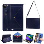 For iPad Pro 12.9 2021 / 2020 Envelope Horizontal Flip PU Leather Tablet Case with Card Slots & Pen Slots & Holder & Wallet & Photo Frame & Shoulder Strap(Blue)