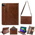 For iPad Pro 12.9 2021 / 2020 Envelope Horizontal Flip PU Leather Tablet Case with Card Slots & Pen Slots & Holder & Wallet & Photo Frame & Shoulder Strap(Brown)