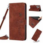 For Infinix Hot 12 Play Skin Feel Heart Pattern Leather Phone Case with Lanyard(Brown)