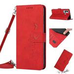 For Infinix Hot 12 Play Skin Feel Heart Pattern Leather Phone Case with Lanyard(Red)