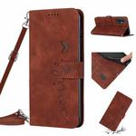 For Infinix Hot 12 Skin Feel Heart Pattern Leather Phone Case with Lanyard(Brown)