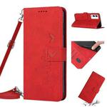 For Infinix Note 12i Skin Feel Heart Pattern Leather Phone Case with Lanyard(Red)