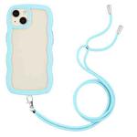 For iPhone 14 Lanyard Candy Color Wave TPU Clear PC Phone Case(Blue)