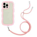 For iPhone 14 Pro Lanyard Candy Color Wave TPU Clear PC Phone Case(Pink)