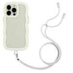 For iPhone 14 Pro Max Lanyard Candy Color Wave TPU Clear PC Phone Case(White)