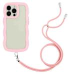 For iPhone 15 Pro Max Lanyard Candy Color Wave TPU Clear PC Phone Case(Pink)