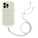 For iPhone 15 Pro Lanyard Candy Color Wave TPU Clear PC Phone Case(White)