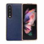 For Samsung Galaxy Z Fold3 5G Genuine Leather Xiaoya Series Nano Plating Phone Case(Blue)