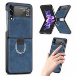For Samsung Galaxy Z Flip3 5G Litchi Texture Phone Case with Ring(Blue)