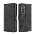 For Motorola Edge 2022 Skin Feel Crocodile Magnetic Clasp Leather Phone Case(Black)