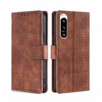 For Sony Xperia 5 IV Skin Feel Crocodile Magnetic Clasp Leather Phone Case(Brown)