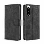 For Sony Xperia 5 IV Skin Feel Crocodile Magnetic Clasp Leather Phone Case(Black)