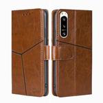 For Sony Xperia 5 IV Geometric Stitching Leather Phone Case(Light Brown)