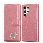 For Samsung Galaxy S22 Ultra 5G Glitter Powder Love Leather Phone Case(Rose Red)