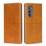 For Motorola Edge 2022 Cow Texture Magnetic Horizontal Flip Leather Phone Case(Light Brown)