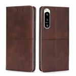 For Sony Xperia 5 IV Cow Texture Magnetic Horizontal Flip Leather Phone Case(Dark Brown)