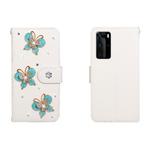 For Huawei P40 Pro Horizontal Flip Solid Color Rhinestones Leather Case with Card Slot & Wallet & Holder(Three Butterflies)
