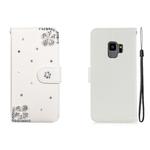 For Galaxy S9 Horizontal Flip Solid Color Rhinestones Leather Case with Card Slot & Wallet & Holder(Diagonal Flower)