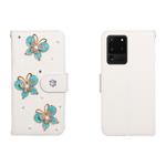 For Galaxy S20 Ultra Horizontal Flip Solid Color Rhinestones Leather Case with Card Slot & Wallet & Holder(Three Butterflies)