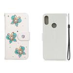 For Huawei Y9 (2019) Horizontal Flip Solid Color Rhinestones Leather Case with Card Slot & Wallet & Holder(Three Butterflies)