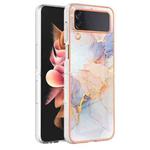 For Samsung Galaxy Z Flip4 Electroplating IMD TPU Phone Case with Ring(White Marble)