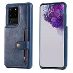 For Galaxy S20 Ultra Shockproof Horizontal Flip Protective Case with Holder & Card Slots & Wallet & Photo Frame & Short Lanyard(Blue)