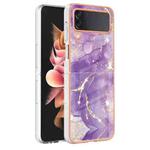 For Samsung Galaxy Z Flip4 Electroplating Marble Pattern IMD TPU Phone Case(Purple 002)
