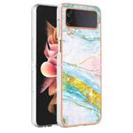 For Samsung Galaxy Z Flip4 Electroplating Marble Pattern IMD TPU Phone Case(Green 004)