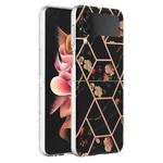 For Samsung Galaxy Z Flip4 Electroplating Marble Flower Pattern TPU Phone Case(Black Flower)