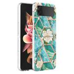 For Samsung Galaxy Z Flip4 Electroplating Marble Flower Pattern TPU Phone Case(Blue Flower)