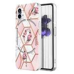 For Nothing Phone 1 Electroplating Marble Flower Pattern TPU Phone Case(Pink Flower)
