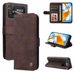 For Xiaomi Poco C40 Skin Feel Life Tree Metal Button Leather Phone Case(Brown)