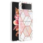 For Samsung Galaxy Z Flip4 Electroplating IMD Splicing Marble TPU Phone Case(Pink White)