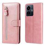 For vivo Y77 5G Calf Texture Zipper Leather Phone Case(Rose Gold)