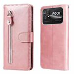For Xiaomi Poco C40 Calf Texture Zipper Leather Phone Case(Rose Gold)