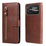 For Xiaomi Poco C40 Calf Texture Zipper Leather Phone Case(Brown)