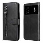 For Xiaomi Poco M4 5G Calf Texture Zipper Leather Phone Case(Black)