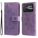 For Xiaomi Poco C40 7-petal Flowers Embossing Leather Phone Case(Light Purple)