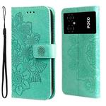 For Xiaomi Poco M4 5G 7-petal Flowers Embossing Leather Phone Case(Green)