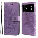 For Xiaomi Poco M4 5G 7-petal Flowers Embossing Leather Phone Case(Light Purple)
