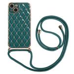 For iPhone 14 Electroplating Lambskin Lanyard Phone Case(Dark Green)