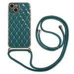 For iPhone 14 Plus Electroplating Lambskin Lanyard Phone Case(Dark Green)