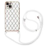 For iPhone 14 Pro Electroplating Lambskin Lanyard Phone Case(White)