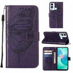 For Infinix Hot 12 Play/Hot 12 Play NFC X6816C Embossed Butterfly Flip Leather Phone Case(Dark Purple)