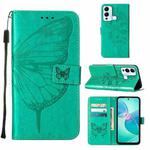 For Infinix Hot 12 Play/Hot 12 Play NFC X6816C Embossed Butterfly Flip Leather Phone Case(Green)